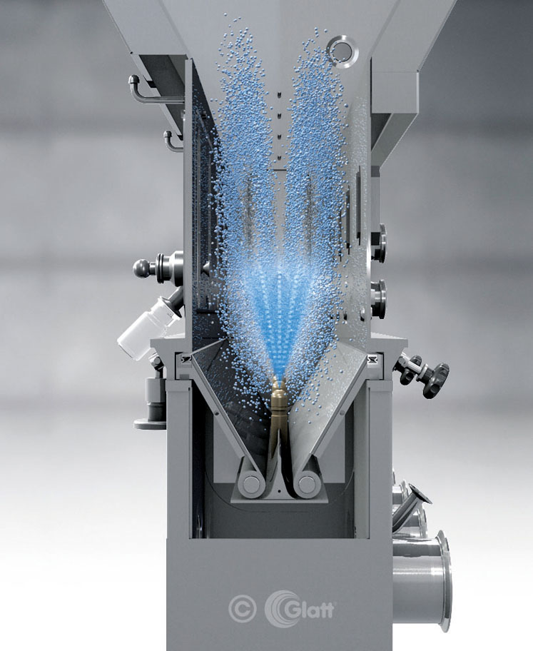 Figure 2: Glatt Spouted bed technology for the production of dust-free micropellets
